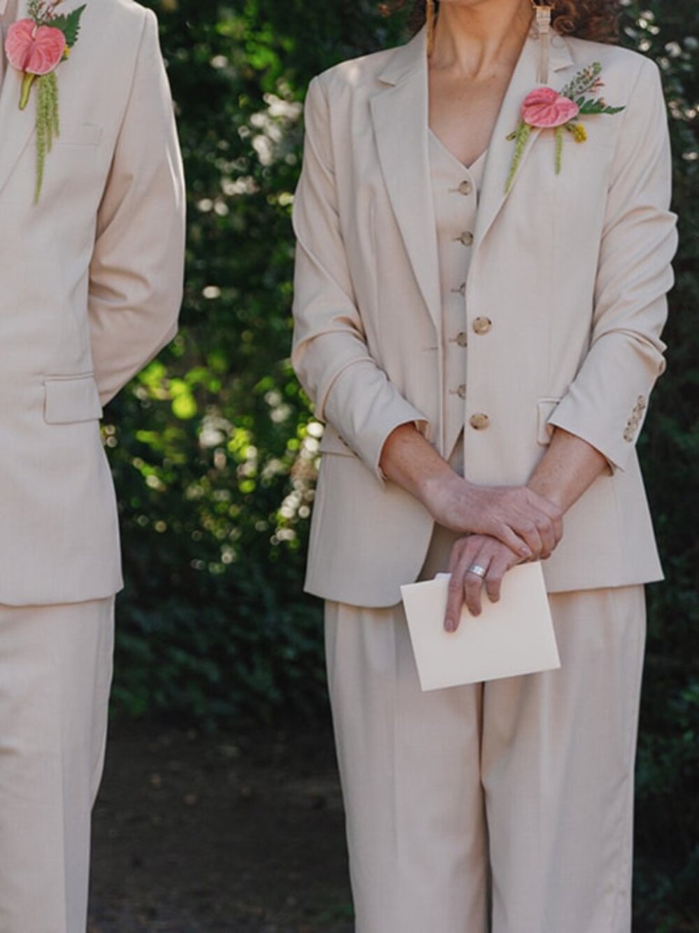 Custom 3-piece women's tan summer Suitshop suit, wedding party, size 00